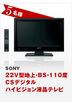 SONY 22V型地上・BS・110度 CSデジタル ハイビジョン液晶テレビ 5名様